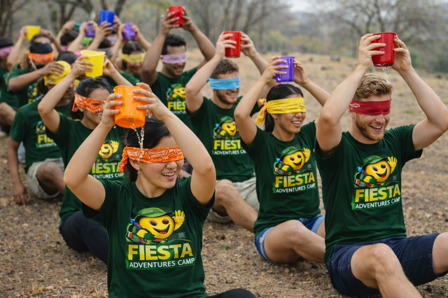 Blindfolded team challenge at Fiesta Adventures Camp