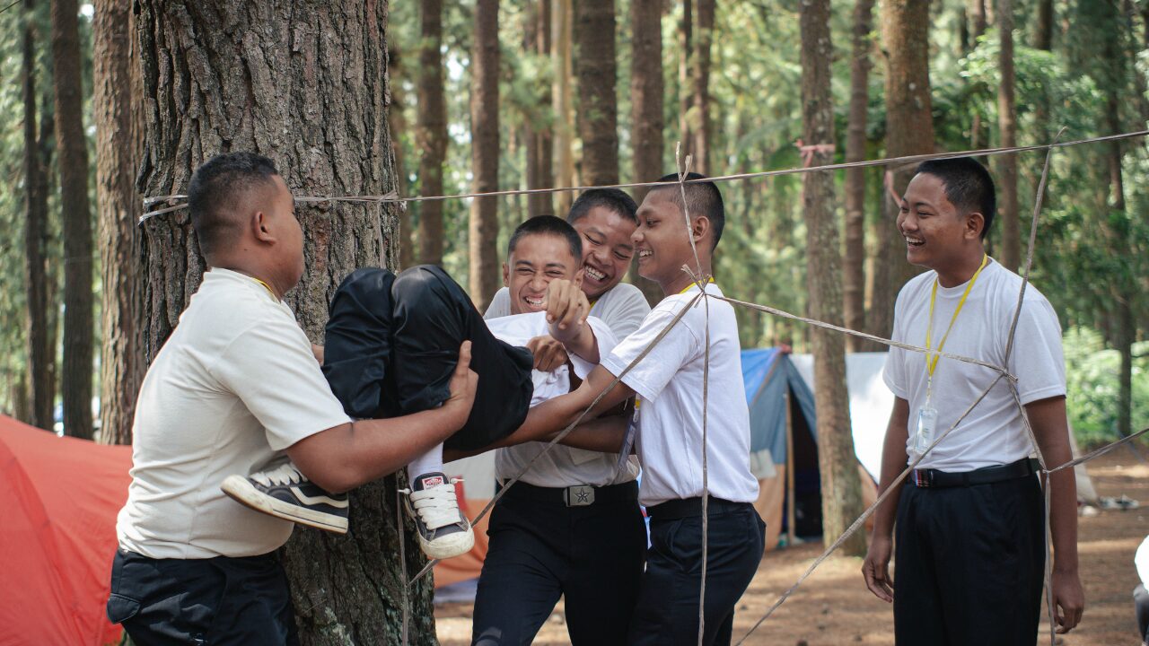 Group completing an outdoor activity together